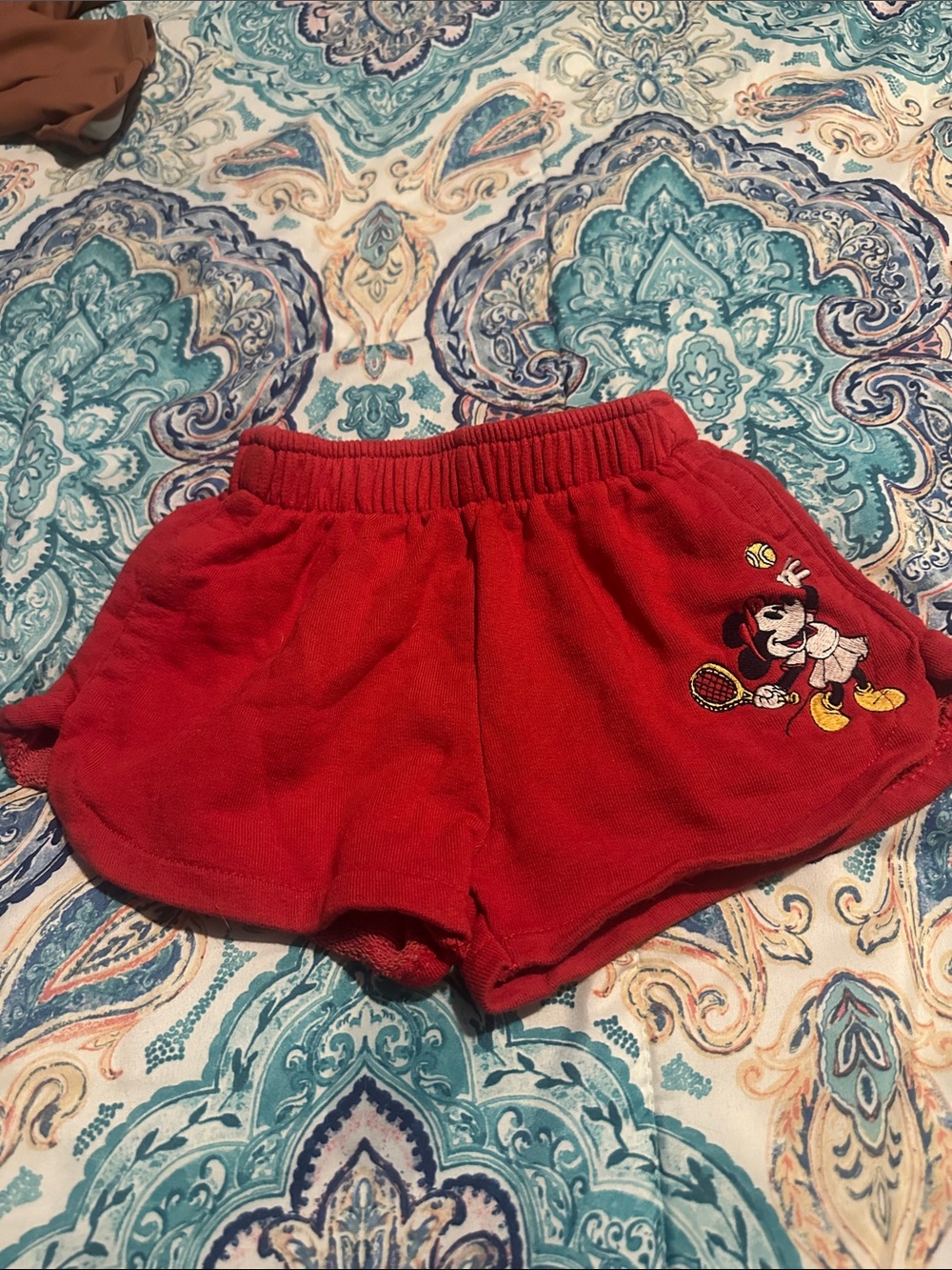 Zara Red Girls Shorts with Mickey Tennis Embroidery